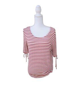 Red & White Striped Top With Tie Detail On Sleeves & Hem Size Large By Active US